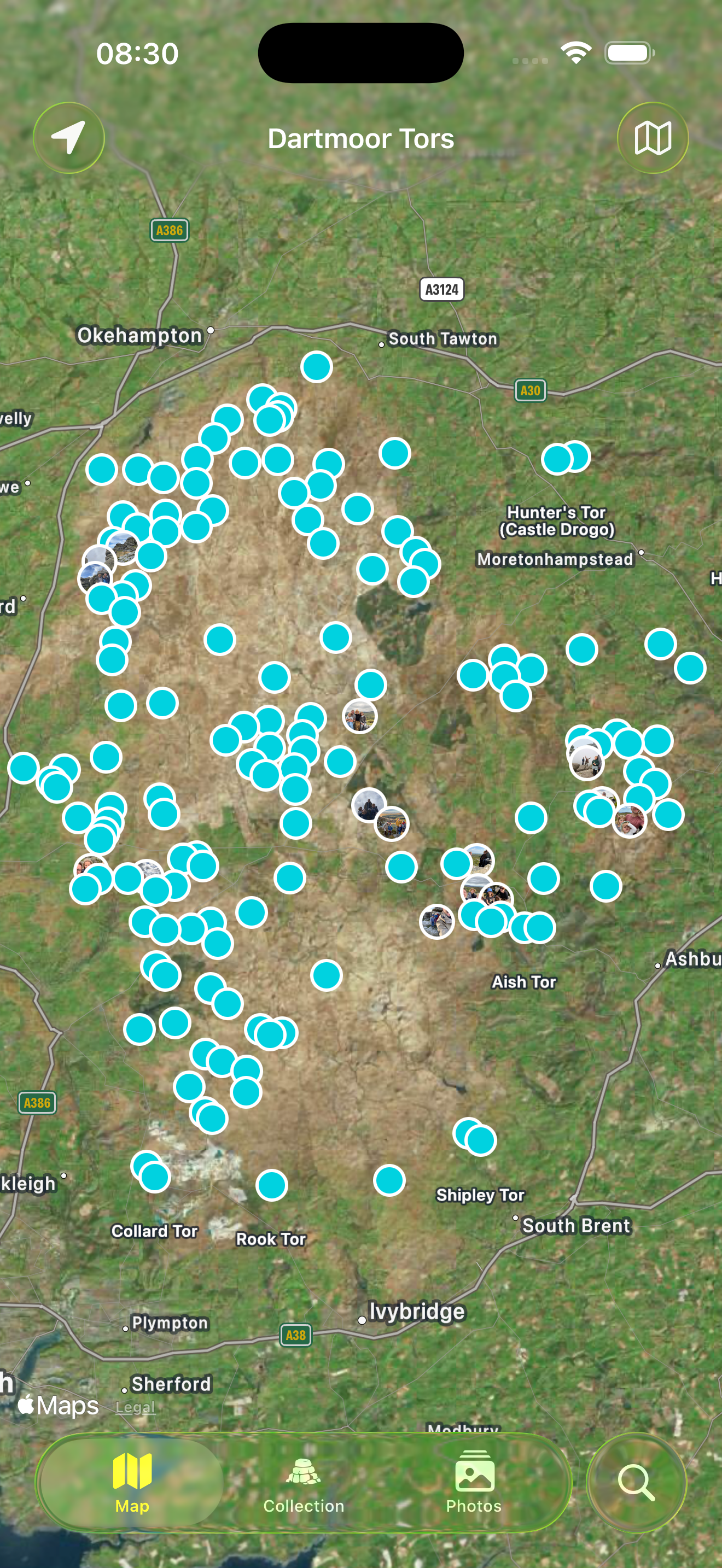 Map showing just pins on the map, including private pins